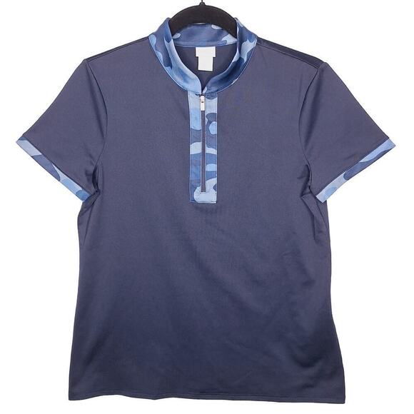 Chico's Zenergy UPF Polo 0 Small 4/6 Camo Golf Pickleball 1/4 Zip Short Sleeve - Picture 1 of 6